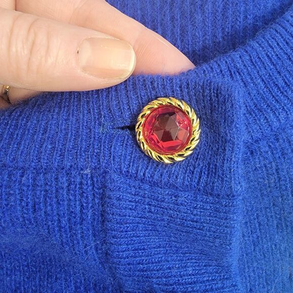 VTG Marisa Christina Classics Lambswool Angora Christmas Sequin Cardigan Blue S - Picture 6 of 16